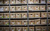 View of the classified documents related to the Yemenite Children Affair, at the Israel State Archives offices in Jerusalem, December 22, 2016. (Yonatan Sindel/Flash90)