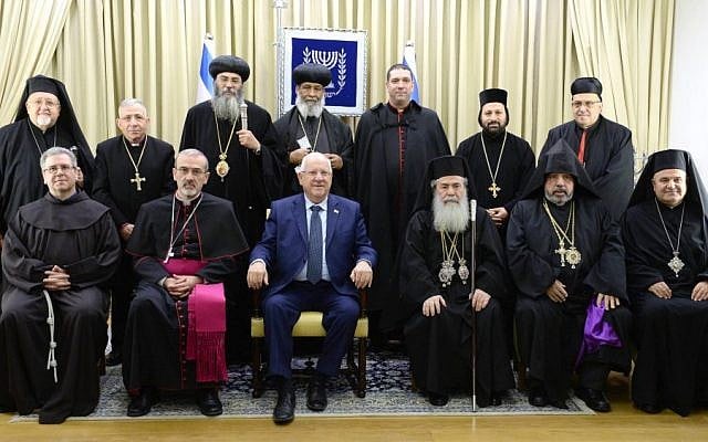 President Reuven Rivlin meets with leaders of Christian communities in Israel for the traditional annual reception to mark the civil New Year on December 27, 2016. (Mark Neiman/GPO) President Reuven Rivlin meets with leaders of Christian communities in Israel for the traditional annual reception to mark the civil New Year on December 27, 2016. (Mark Neiman/GPO)