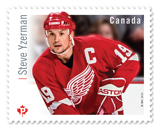 Stamp from the 'Great Canadian Forwards' series, featuring Detroit Red Wings former captain, Steve Yzerman. (Courtesy) Stamp from the 'Great Canadian Forwards' series, featuring Detroit Red Wings former captain, Steve Yzerman. (Courtesy)