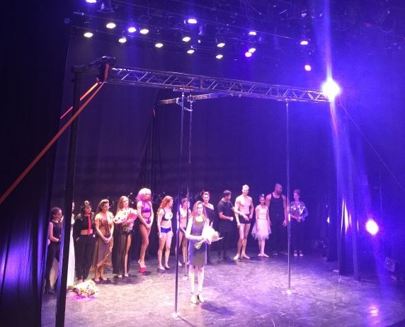 Ella Stahl center) and the cast of Pole Dance Jerusalem, at Beit Mazia on December 4-5 (Jessica Steinberg/Times of Israel) Ella Stahl center) and the cast of Pole Dance Jerusalem, at Beit Mazia on December 4-5 (Jessica Steinberg/Times of Israel)
