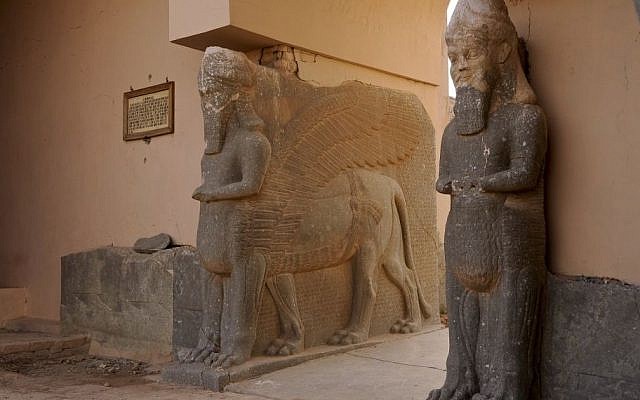 This Nov. 19, 2008 photo released by the US Army shows the statues of the lamassu, the winged, human-headed bulls that stood at the gates of the palace and were believed to ward off evil in the ancient city of Nimrud, near Mosul, Iraq. (Staff Sgt. JoAnn S. Makinano, U.S. Army via AP) This Nov. 19, 2008 photo released by the US Army shows the statues of the lamassu, the winged, human-headed bulls that stood at the gates of the palace and were believed to ward off evil in the ancient city of Nimrud, near Mosul, Iraq. (Staff Sgt. JoAnn S. Makinano, U.S. Army via AP)