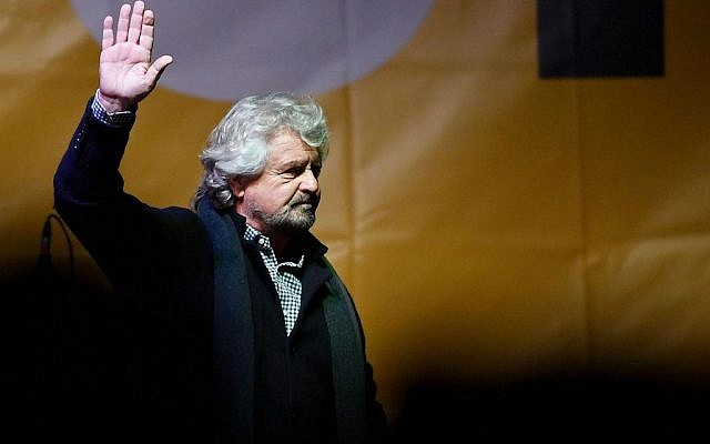 Leader of Five-Star Movement Beppe Grillo addresses a rally ahead of the Italian constitutional referendum in Turin, Italy, December 2, 2016. (Alessandro Di Marco/ANSA via AP)