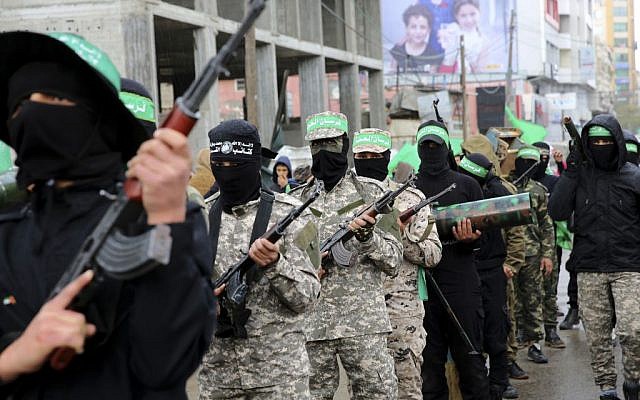 Masked Palestinian terrorists from the Izzedine al-Qassam Brigades, a military wing of Hamas, commemorate the 29th anniversary of their group, in Gaza City, Wednesday, Dec. 14, 2016. (AP Photo/Adel Hana) Masked Palestinian terrorists from the Izzedine al-Qassam Brigades, a military wing of Hamas, commemorate the 29th anniversary of their group, in Gaza City, Wednesday, Dec. 14, 2016. (AP Photo/Adel Hana)