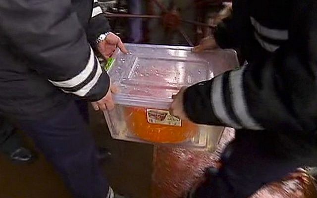 In this frame grab made available by Russian Rossiya One TV Channel Emergency Ministry on Wednesday, Dec. 28, 2016, soldiers carry a container carrying the second flight recorder of the crashed plane, on a ship just outside Sochi, Russia. (Rossiya One TV Channel via AP)