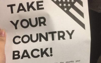 Illustrative: Posters promoting the white supremacist group American Vanguard were found at Emerson College in Boston. (screen capture: Twitter)
