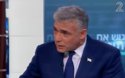Yesh Atid leader Yair Lapid, interviewed on Channel 2, December 10, 2016 Channel 2 screenshot)