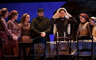 Candlelighting for Shabbat in the current Broadway production of 'Fiddler on the Roof.' Jessica Hecht (center) plays Golde. (Joan Marcus) Candlelighting for Shabbat in the current Broadway production of 'Fiddler on the Roof.' Jessica Hecht (center) plays Golde. (Joan Marcus)