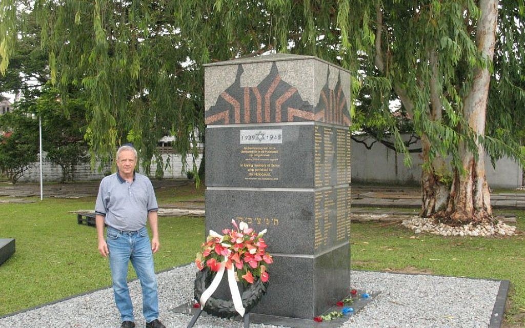 Jacob Steinberg at the Paramaribo Holocaust memorial. (Courtesy)