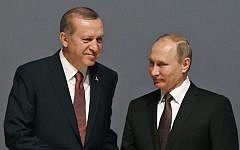 Turkey's President Recep Tayyip Erdogan, (l) and Russian President Vladimir Putin shake hands in Istanbul, Turkey, Oct. 10, 2016.  (AP Photo/Emrah Gurel)
