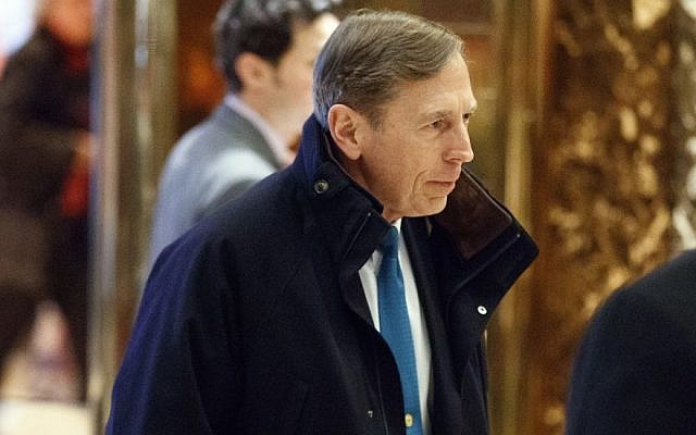 Former CIA director retired Gen. David Petraeus arrives at Trump Tower for a meeting with President-elect Donald Trump, Monday, Nov. 28, 2016, in New York. (AP Photo/ Evan Vucci) Former CIA director retired Gen. David Petraeus arrives at Trump Tower for a meeting with President-elect Donald Trump, Monday, Nov. 28, 2016, in New York. (AP Photo/ Evan Vucci)