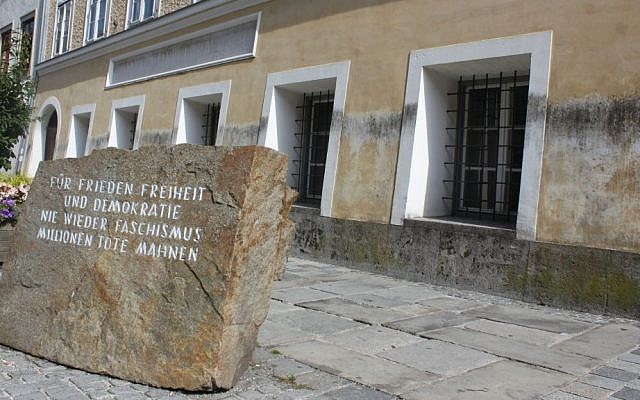 Memorial stone outside of Adolf Hitler's birthplace in Braunau am Inn, Austria. (CC BY-SA, Anton Kurt, Wikipedia)