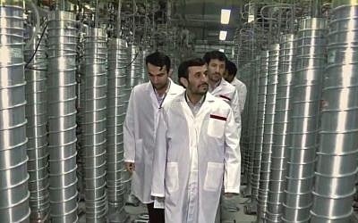 Iran's then-president Ahmadinejad visits Natanz in 2008 (Zero Days screenshot)