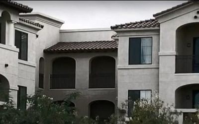 The apartment complex in Tempe, Arizona into which Oren Aharon Cohen is accused of intruding. (Screenshot from a YouTube video posted December 15, 2016). 