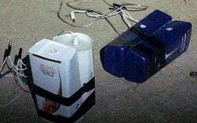 An improvised bomb seized by the Shin Bet as part of a successful operation to smash a Hamas terror ring in the West Bank, announced on December 22, 2016 (Shin Bet) 