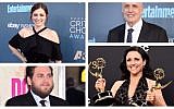 Top left, clockwise: Rachel Bloom, Jeffrey Tambor, Julia Louis-Dreyfus, Jonah Hill (Bloom, Tambor photos: Christopher Polk/Getty Images for The Critics’ Choice Awards/JTA; Louis-Dreyfus photo: Frazer Harrison/Getty Images/JTA; Hill photo: Alberto E. Rodriguez/Getty Images/JTA)