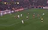 Hapoel Beersheba's Maor Buzaglo scores against Southampton in a UEFA Europa League match on December 9, 2016. Beersheba drew 1-1. (screen capture: UEFA)