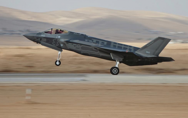 One of Israel's first two F-35 stealth fighter jets takes off for its maiden flight as part of the Israeli Air Force on December 13, 2016. (Israel Defense Forces) One of Israel's first two F-35 stealth fighter jets takes off for its maiden flight as part of the Israeli Air Force on December 13, 2016. (Israel Defense Forces)