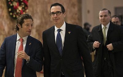 Eli Miller, Chief Operating Officer of the Trump campaign, left, with Steve Mnuchin, national finance chairman for the Trump campaign, arriving at Trump Tower, in New York City, Nov. 29, 2016. (Drew Angerer/Getty Images)