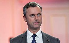Austrian presidential candidate Norbert Hofer at a Governmental TV channel event in Vienna, May 22, 2016. (Jan Hetfleisch/Getty Images/JTA)