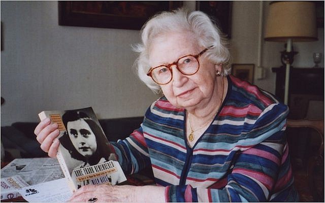 Miep Gies displayed a copy of her book 'Anne Frank Remembered' at her apartment in Amsterdam in 1998. (Courtesy: Steve North) Miep Gies displayed a copy of her book 'Anne Frank Remembered' at her apartment in Amsterdam in 1998. (Courtesy: Steve North)