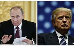 This combination of pictures shows Russian President  Vladimir Putin, left, delivering a speech at the Kremlin in Moscow on December 8, 2016; and President-elect Donald Trump, right, at the DeltaPlex Arena, December 9, 2016 in Grand Rapids, Michigan. (AFP)