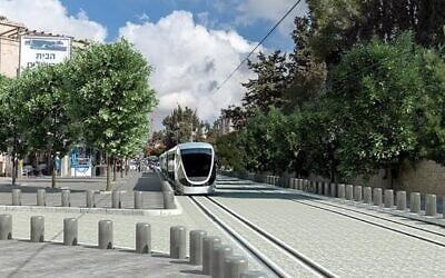 Photo distributed by the Jerusalem City Hall demonstrating how Emek Refaim Street will look with a new planned light rail line. (Jerusalem City Hall)