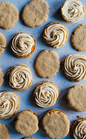 Adeena Sussman's Tahini Sandwich Cookies with Tahini-Cream Cheese Frosting (Courtesy Lauren V. Allen)