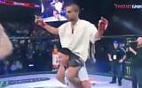 Elazar Tariku celebrates his victory after an MMA fight, November 30, 2016. (Screenshot)