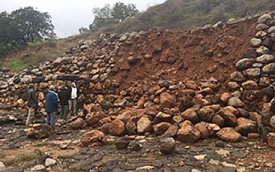Collapsed wall in Tel Dan dating to First Temple era, 27 December, 2016 (Zvika Tzuk, Israel Parks and Nature Authority)