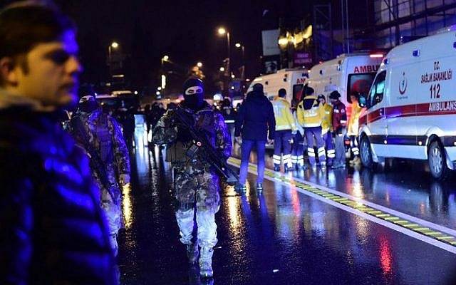 Turkish police special forces and ambulances are seen at the site of an armed attack on an Istanbul nightclub, January 1, 2017. (Yasin Akgul/AFP)