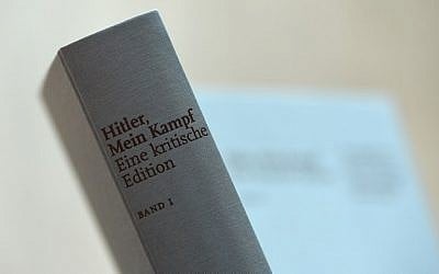 A copy of an annotated version of Adolf Hitler's book "Mein Kampf" prior to a press conference for its presentation in Munich, southern Germany, on January 8, 2016. ( AFP PHOTO / Christof STACHE)