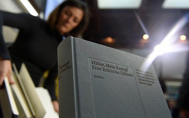 A copy of an annotated version of Adolf Hitler's book "Mein Kampf" prior to a press conference for its presentation in Munich, southern Germany, on January 8, 2016. ( AFP PHOTO / Christof STACHE) A copy of an annotated version of Adolf Hitler's book "Mein Kampf" prior to a press conference for its presentation in Munich, southern Germany, on January 8, 2016. ( AFP PHOTO / Christof STACHE)