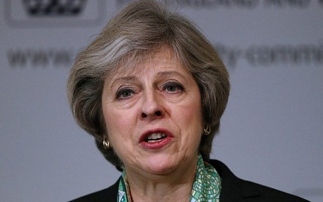 British Prime Minister Theresa May speaks in central London on January 9, 2017. (AFP/Pool//Dan Kitwood) British Prime Minister Theresa May speaks in central London on January 9, 2017. (AFP/Pool//Dan Kitwood)
