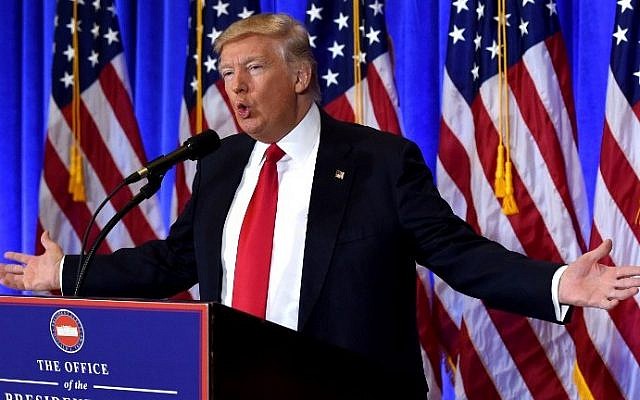 President-elect Donald Trump during a news conference in the lobby of Trump Tower in New York, January 11, 2017. (AFP / TIMOTHY A. CLARY) President-elect Donald Trump during a news conference in the lobby of Trump Tower in New York, January 11, 2017. (AFP / TIMOTHY A. CLARY)