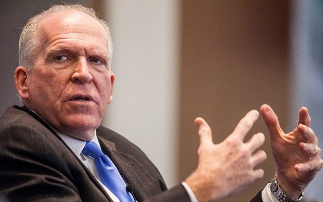 This file photo taken on September 14, 2016 shows CIA Director John Brennan speaking during a panel discussion at the Center for Strategic and International Studies(CSIS) in Washington, DC. (AFP PHOTO / ZACH GIBSON) This file photo taken on September 14, 2016 shows CIA Director John Brennan speaking during a panel discussion at the Center for Strategic and International Studies(CSIS) in Washington, DC. (AFP PHOTO / ZACH GIBSON)