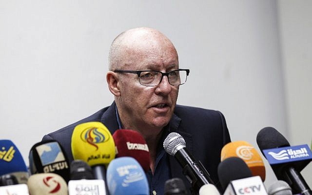 United Nations Humanitarian Coordinator in Yemen Jamie McGoldrick gives a press conference in the Yemeni capital Sanaa, January 16, 2017. (AFP/MOHAMMED HUWAIS) United Nations Humanitarian Coordinator in Yemen Jamie McGoldrick gives a press conference in the Yemeni capital Sanaa, January 16, 2017. (AFP/MOHAMMED HUWAIS)