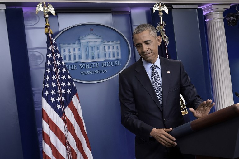 US President Barack Obama leaves after his final press conference at the White House, Washington, DC, January 18, 2017. (AFP/Brendan Smialowski) US President Barack Obama leaves after his final press conference at the White House, Washington, DC, January 18, 2017. (AFP/Brendan Smialowski)