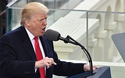US President Donald Trump gives his inaugural address at the US Capitol in Washington, DC, on January 20, 2017. (AFP PHOTO / Paul J. Richards)