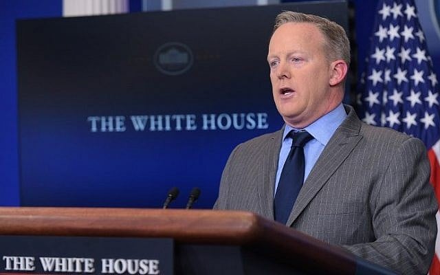 White House Press Secretary Sean Spicer delivers a statement in the Brady Briefing Room of the White House on January 21, 2017. (AFP/Mandel Ngan) White House Press Secretary Sean Spicer delivers a statement in the Brady Briefing Room of the White House on January 21, 2017. (AFP/Mandel Ngan)