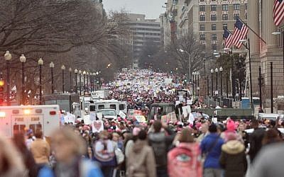 Demonstrators protest on the National Mall in Washington, DC, for the Women's March on January 21, 2017. (AFP PHOTO / Andrew CABALLERO-REYNOLDS)