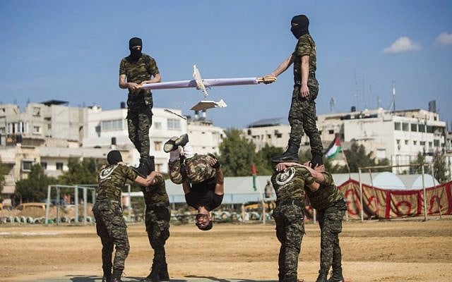 Members of the Palestinian Hamas security forces take part in a graduation ceremony in Gaza City on January 22, 2017. (AFP/Mahmud Hams) Members of the Palestinian Hamas security forces take part in a graduation ceremony in Gaza City on January 22, 2017. (AFP/Mahmud Hams)