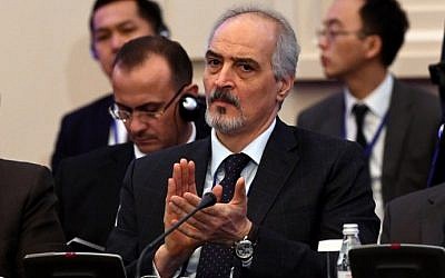 Syria's UN ambassador and head of the government delegation Bashar al-Jaafari attends the first session of Syria peace talks at Astana's Rixos President Hotel on January 23, 2017. (AFP Photo/Kirill Kudryavtsev)
