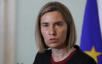 High Representative of the European Union for Foreign Affairs, Federica Mogherini, speaks during a press conference on January 26, 2017. (AFP/ JOSEPH EID)
