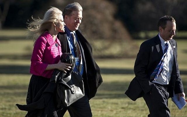 Counselor to the President Kellyanne Conway (C), Trump adviser Steve Bannon (C) and White House Chief of Staff Reince Priebus walk to the West Wing from the South Lawn to the White House in Washington, DC January 26, 2017. (AFP PHOTO/Brendan Smialowski) Counselor to the President Kellyanne Conway (C), Trump adviser Steve Bannon (C) and White House Chief of Staff Reince Priebus walk to the West Wing from the South Lawn to the White House in Washington, DC January 26, 2017. (AFP PHOTO/Brendan Smialowski)