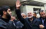 Hamas leader Ismail Haniyeh is greeted by supporters upon his return to Gaza City on January 27, 2017. (AFP/Mohammed Abed)