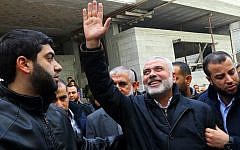 Hamas leader Ismail Haniyeh is greeted by supporters upon his return to Gaza City on January 27, 2017. (AFP/Mohammed Abed)