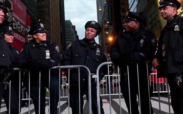 Police congregate in the lead-up to New Year's Eve celebrations in Times Square in New York City on December 31, 2016. (Yana Paskova/Getty Images/AFP)