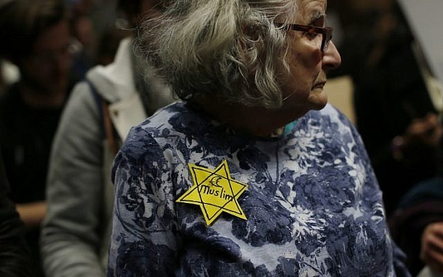 A woman wears a pin during a rally against Muslim immigration ban at San Francisco International Airport on January 28, 2017 in San Francisco, California. (Stephen Lam/Getty Images/AFP) A woman wears a pin during a rally against Muslim immigration ban at San Francisco International Airport on January 28, 2017 in San Francisco, California. (Stephen Lam/Getty Images/AFP)