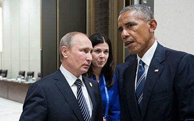 President Obama talks with President Vladimir Putin of Russia following their meeting on the sidelines of the G20 Summit in Hangzhou, China, Sept. 5, 2016. (Official White House photo/Pete Souza)