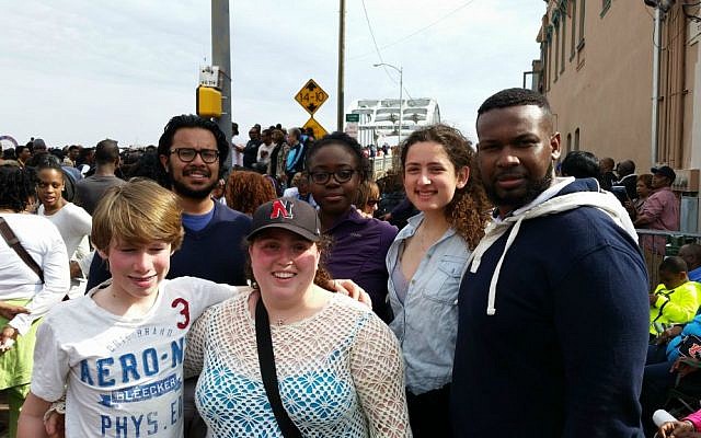 Lindsey Bressler (second from right) with her interfaith group at the Edmund Pettus Bridge in Selma, Alabama in 2015. (Courtesy)